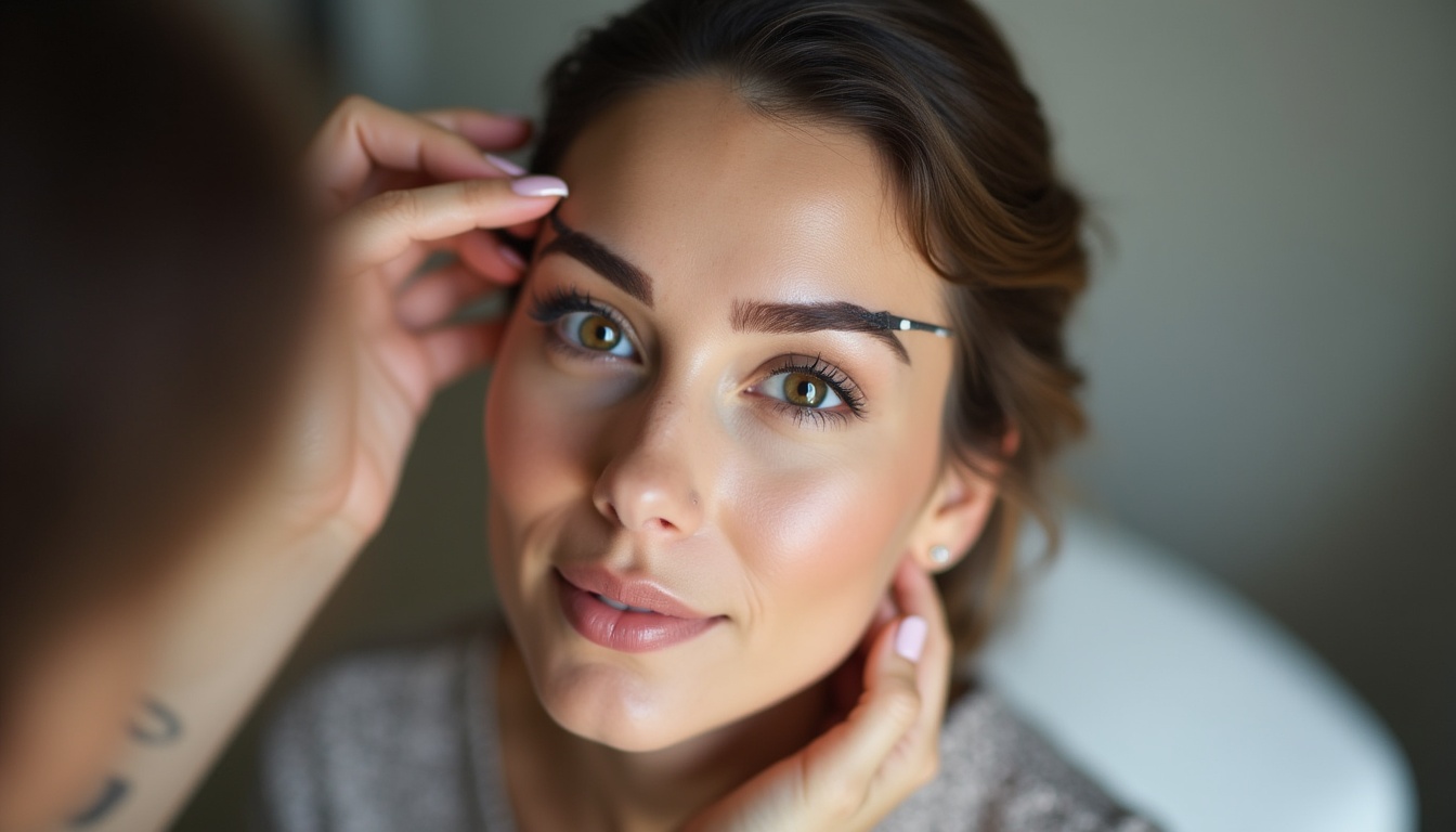 Femeie zâmbind cu sprâncene perfect conturate prin micropigmentare fir cu fir