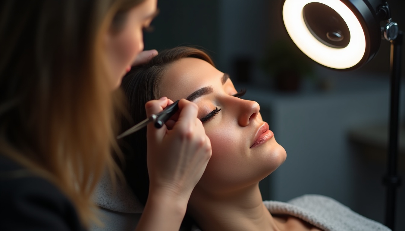 Femeie zâmbitoare cu sprâncene perfect micropigmentate, ilustrând un pret accesibil și calitate
