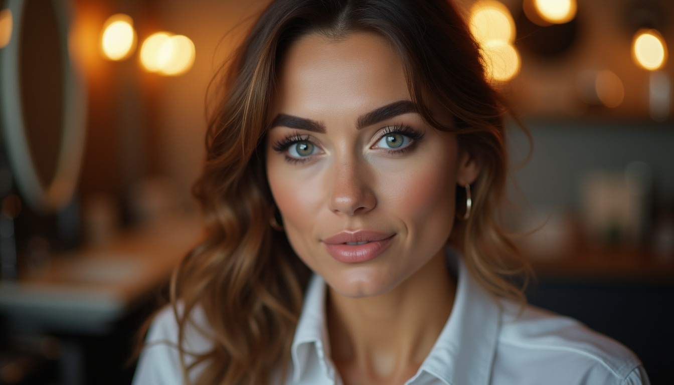 O femeie zâmbind, cu sprâncene tatuate perfect conturate și definite