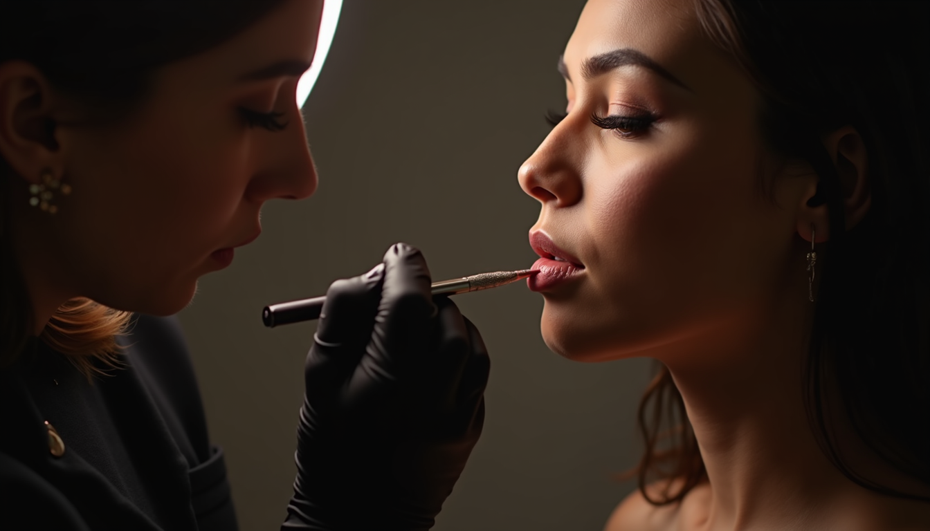 Femeie zâmbind cu buze frumos conturate după un tatuaj semipermanent